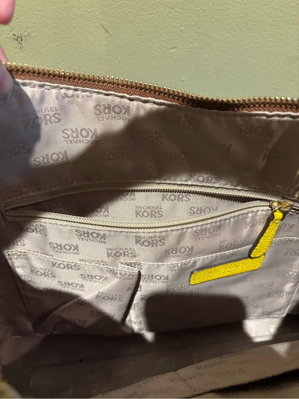 Michael Kors Brown and Yellow Leather Shoulder Hobo